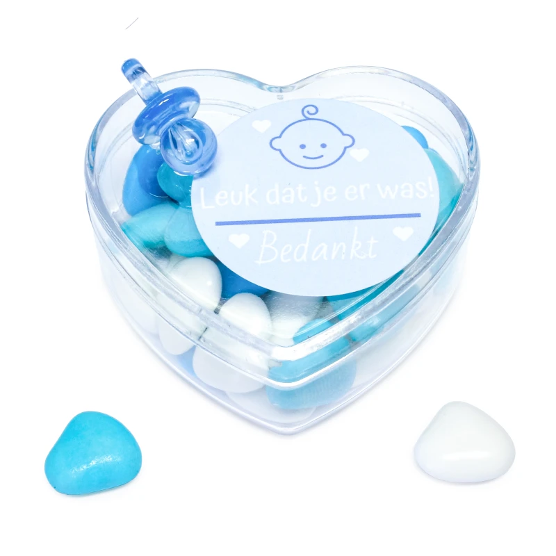Blauw hartendoosje met speentje - Bedankje