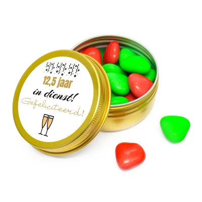 Goud rond blikje - Gevuld met snoep - Jubileum bedankje