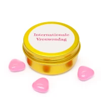 Vrouwendag bedankje - Goud blikje met roze hartjes