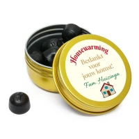 House warming persoonlijk bedankje - Goud blikje met dropjes