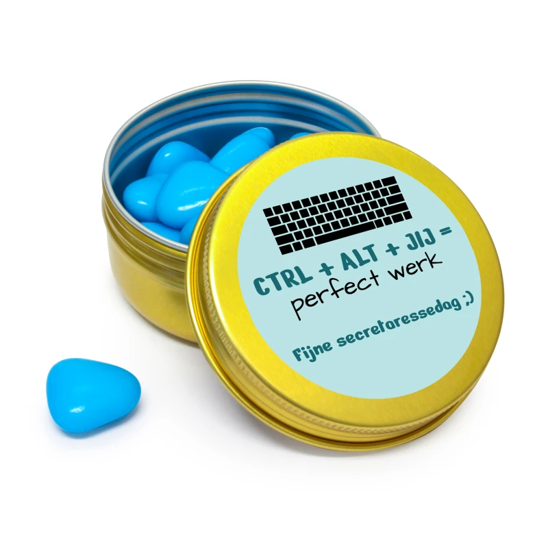 Secretaresse bedankje - Goud blikje - Blauw snoep