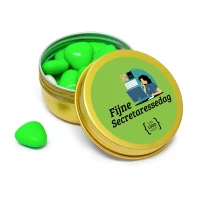 Secretaresse persoonlijk bedankje - Goud blikje met groen snoep