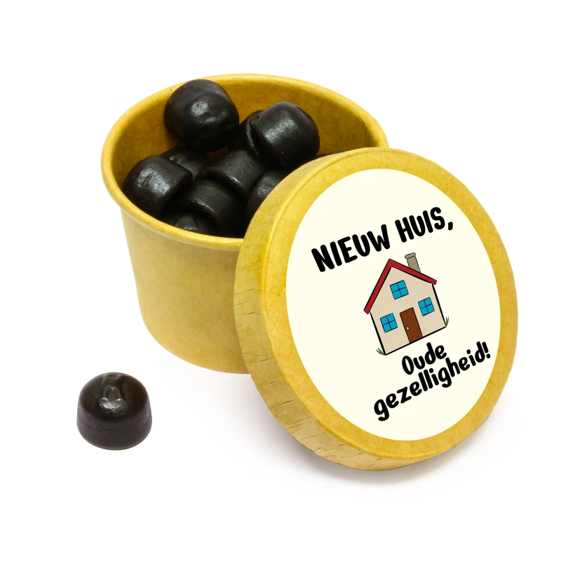 Housewarming bedankje - Kraft bekertje met drop