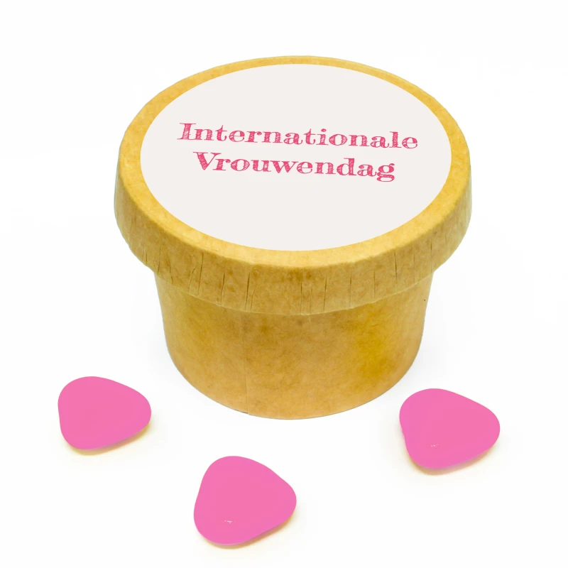 Vrouwendag bedankje - Kraft bekertje met roze snoepjes