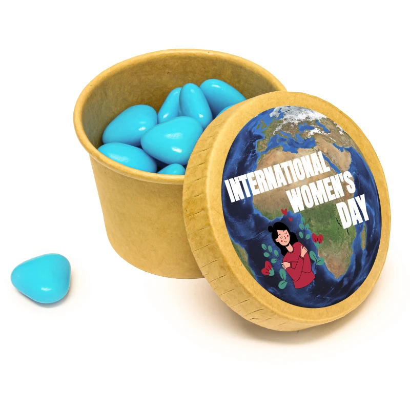 Vrouwendag bedankje - Kraft beker met blauwe hartjes