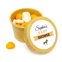 Babyshower bedankje - Kraft bekertje met oranje snoepjes