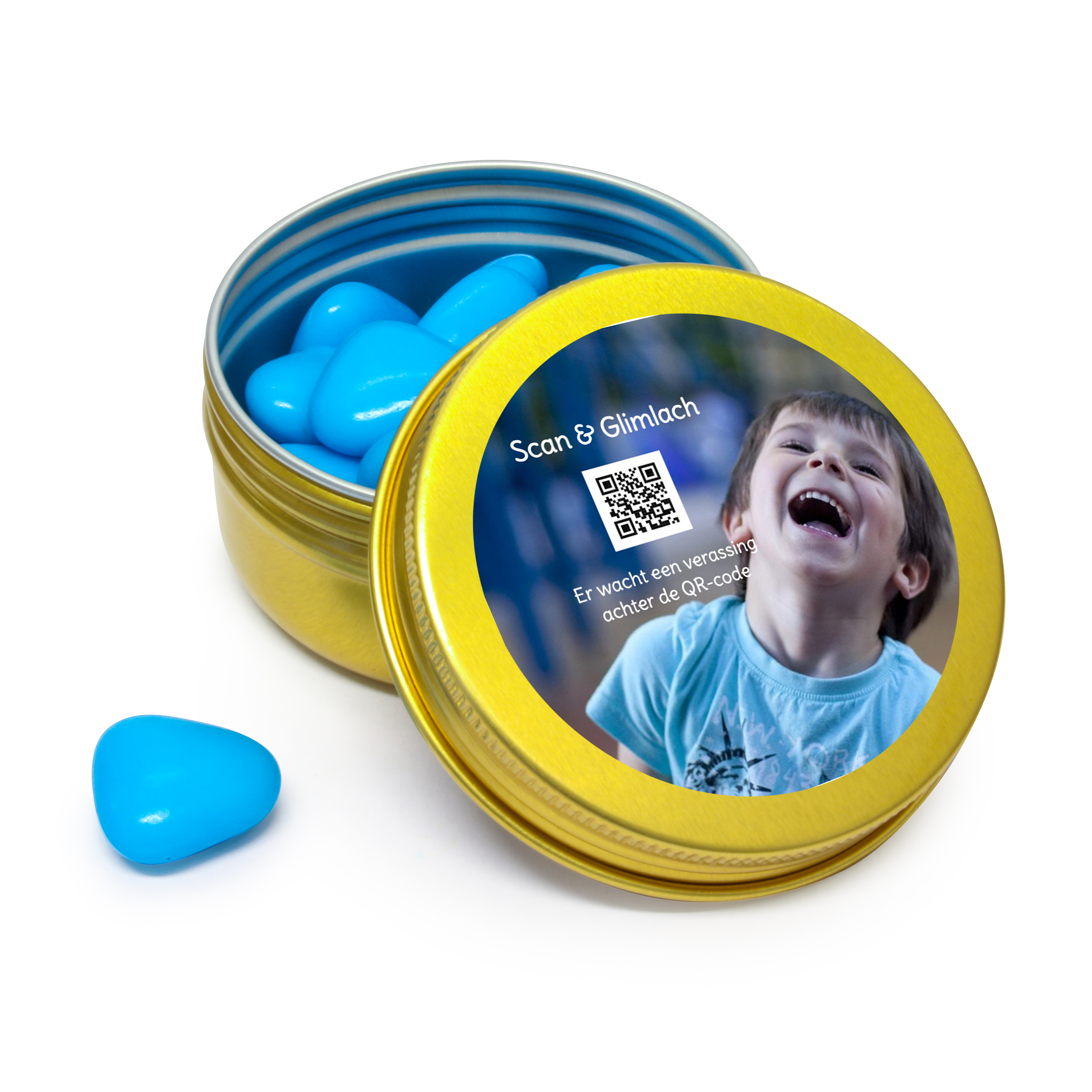 Goud rond blikje - Gepersonaliseerd met QR-code