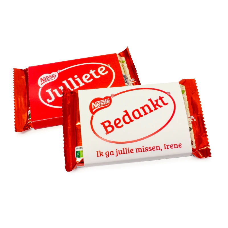 KitKats met naam als afscheidsbedankje