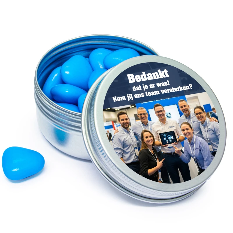 Zilver blikje met eigen ontwerp voor evenementen