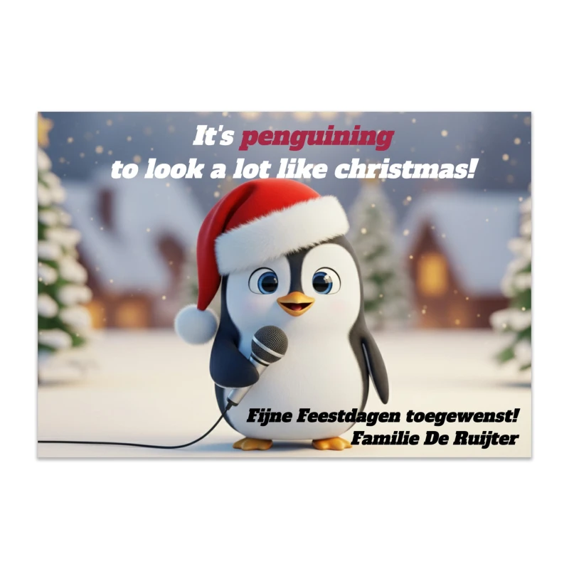 Penguin feestdagen kaartje met leuke eigen tekst - A6