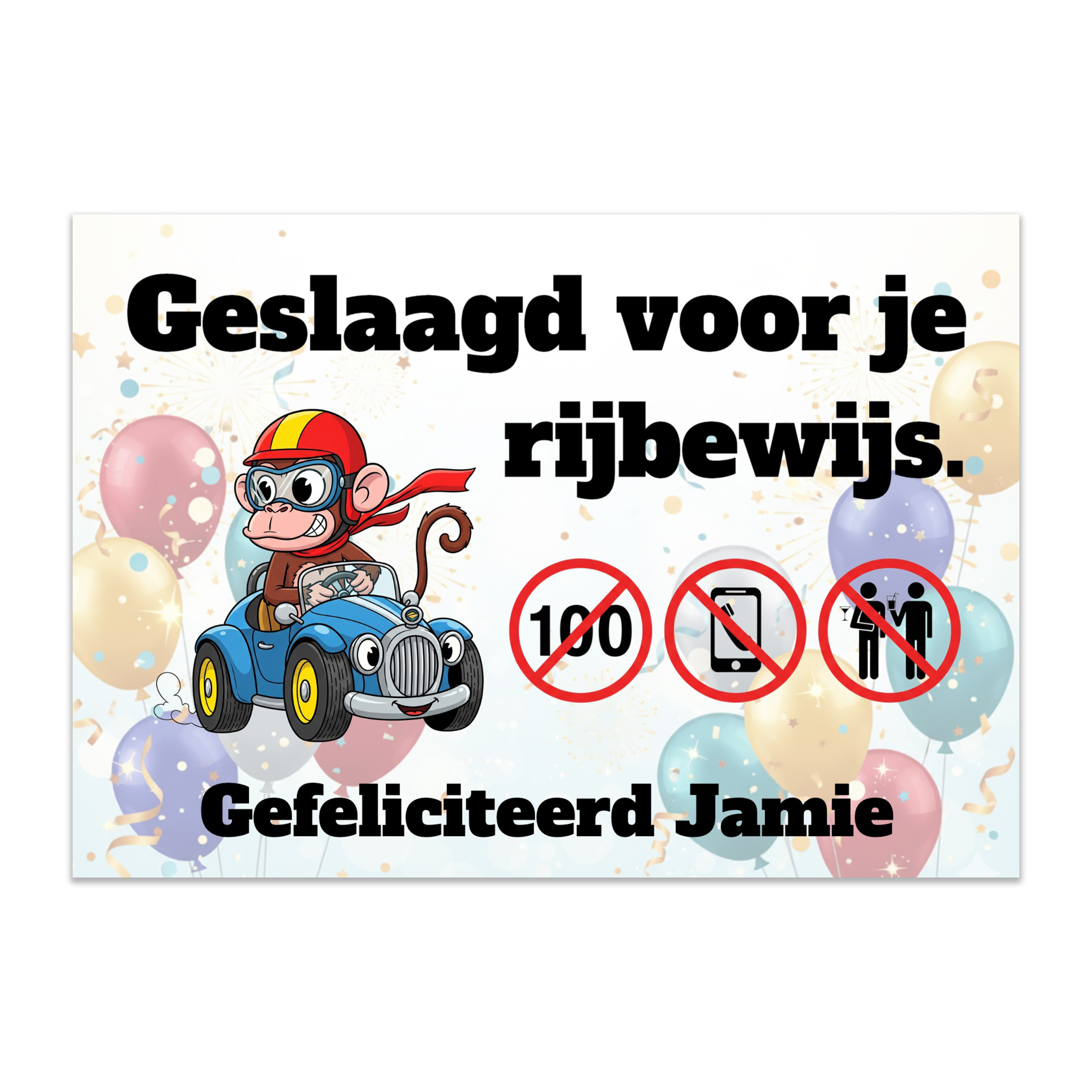 Kaartje voor geslaagd auto met namen - A6