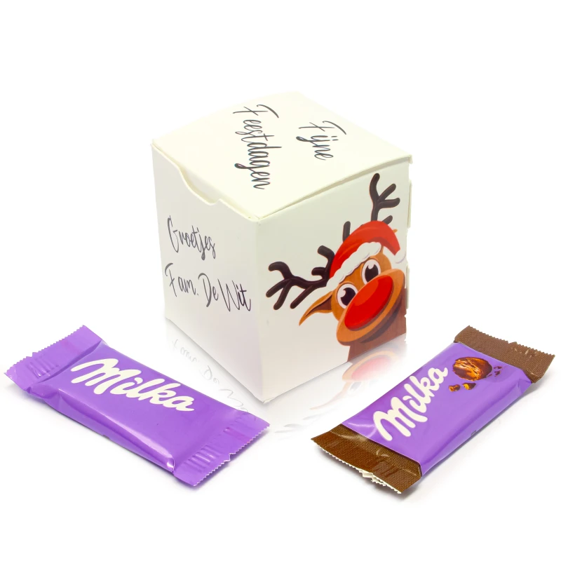 Wit bedankdoosje met Rudolph print en persoonlijke tekst als Kerst bedankje