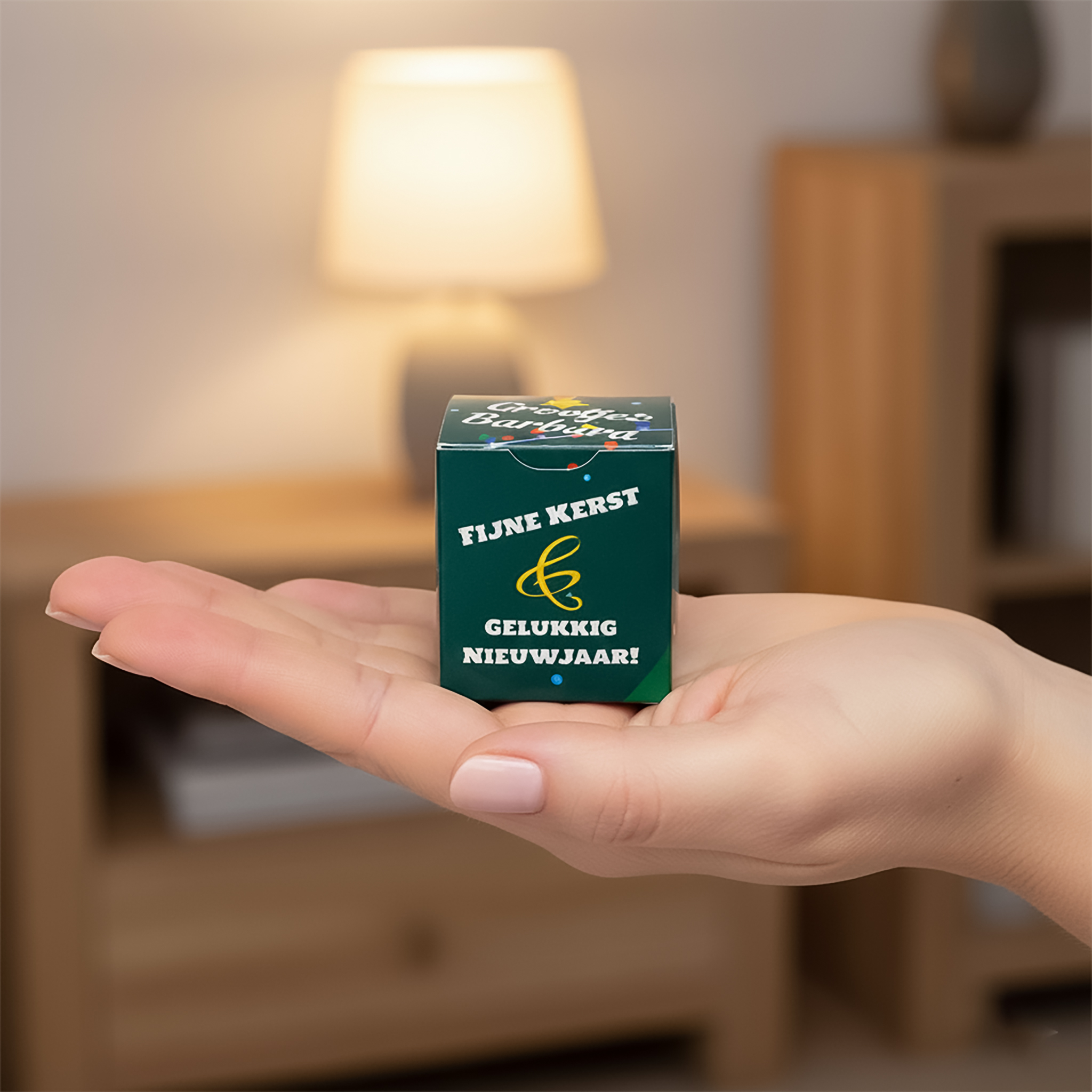 Kerst bedank doosje in hand