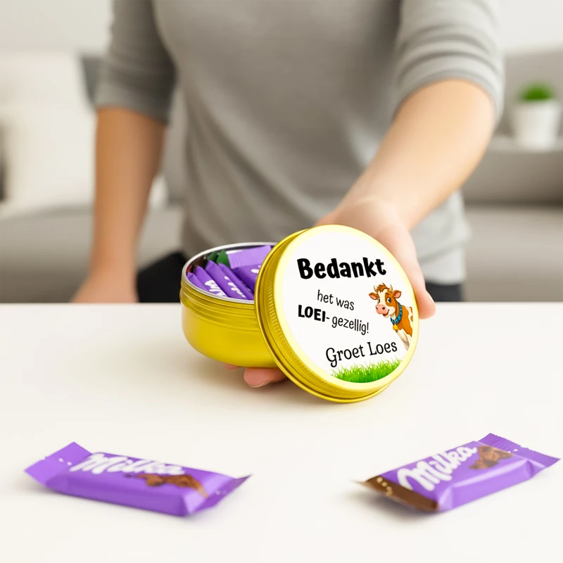 Het was Loei gezellig - Goud blikje met Milka reepjes