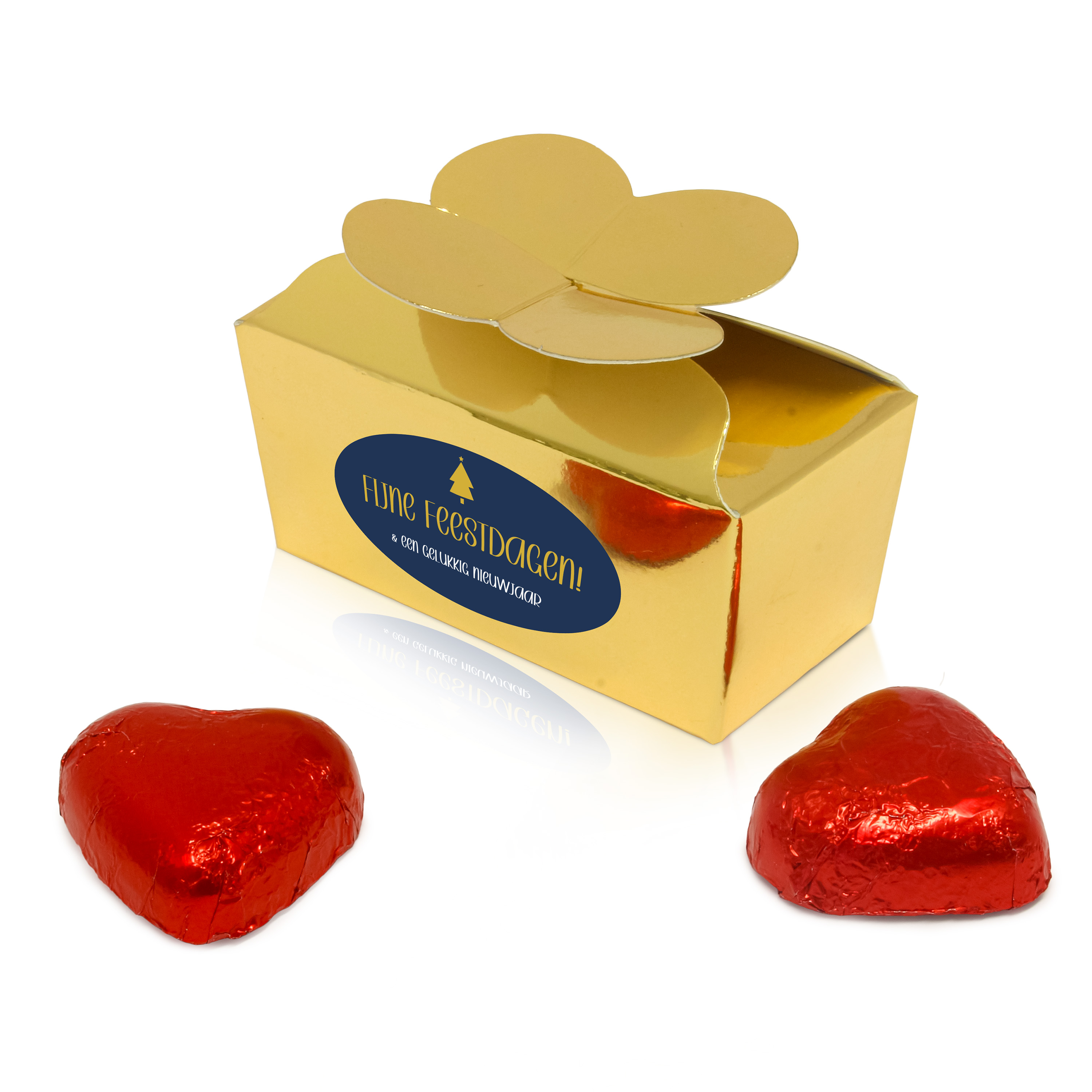 Gouden bonbondoosje gevuld met bonbons - Kerstbedankje