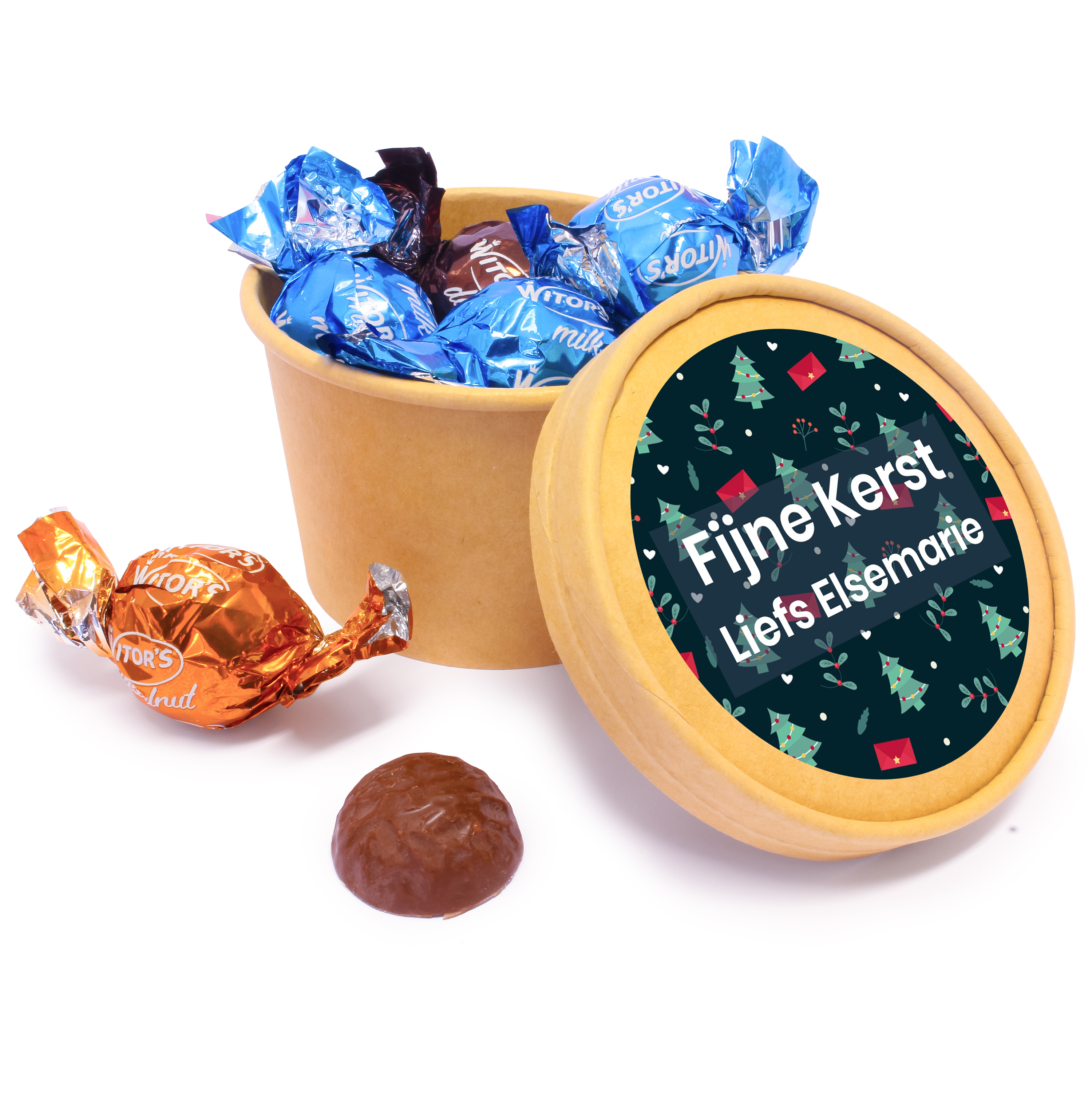 Klein geschenkje voor klanten - Kraft beker met Witors chocolade bonbons