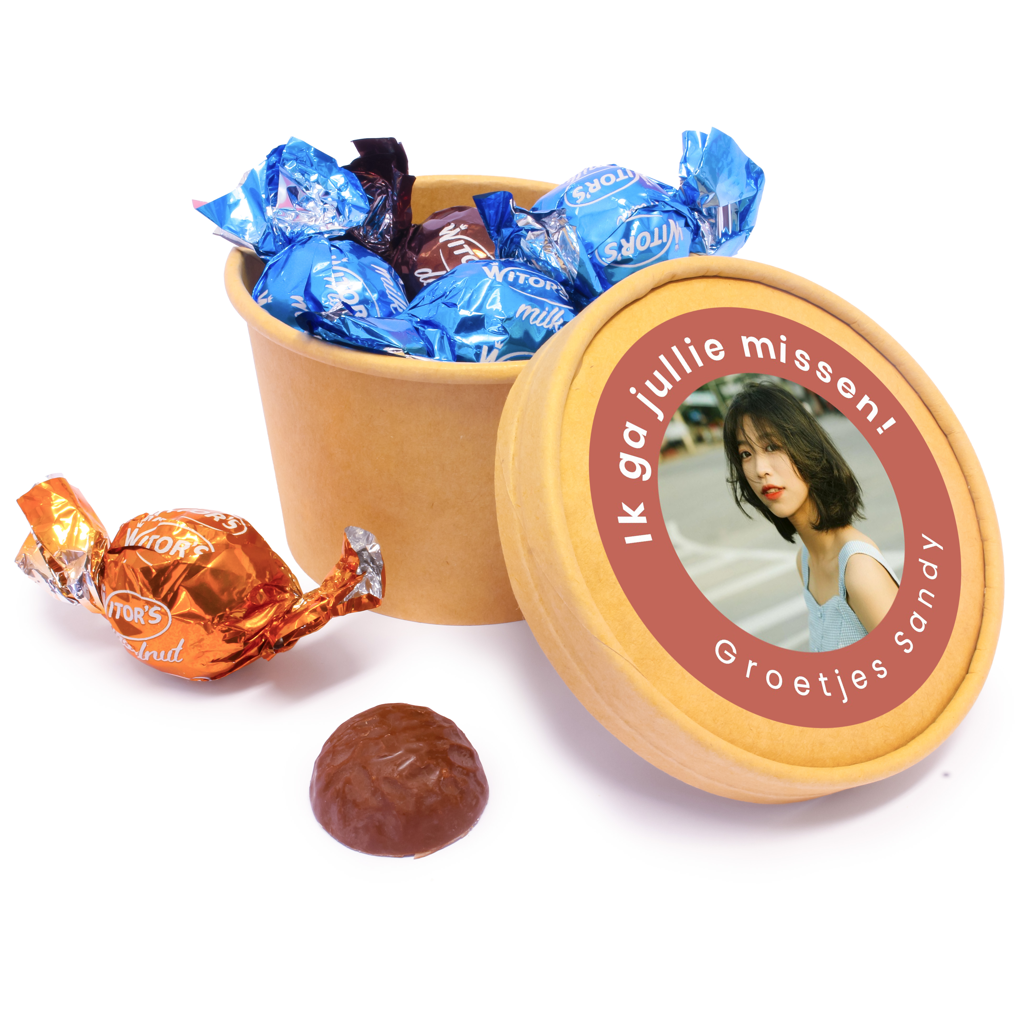 Gepersonaliseerd bekertje met foto en bonbons