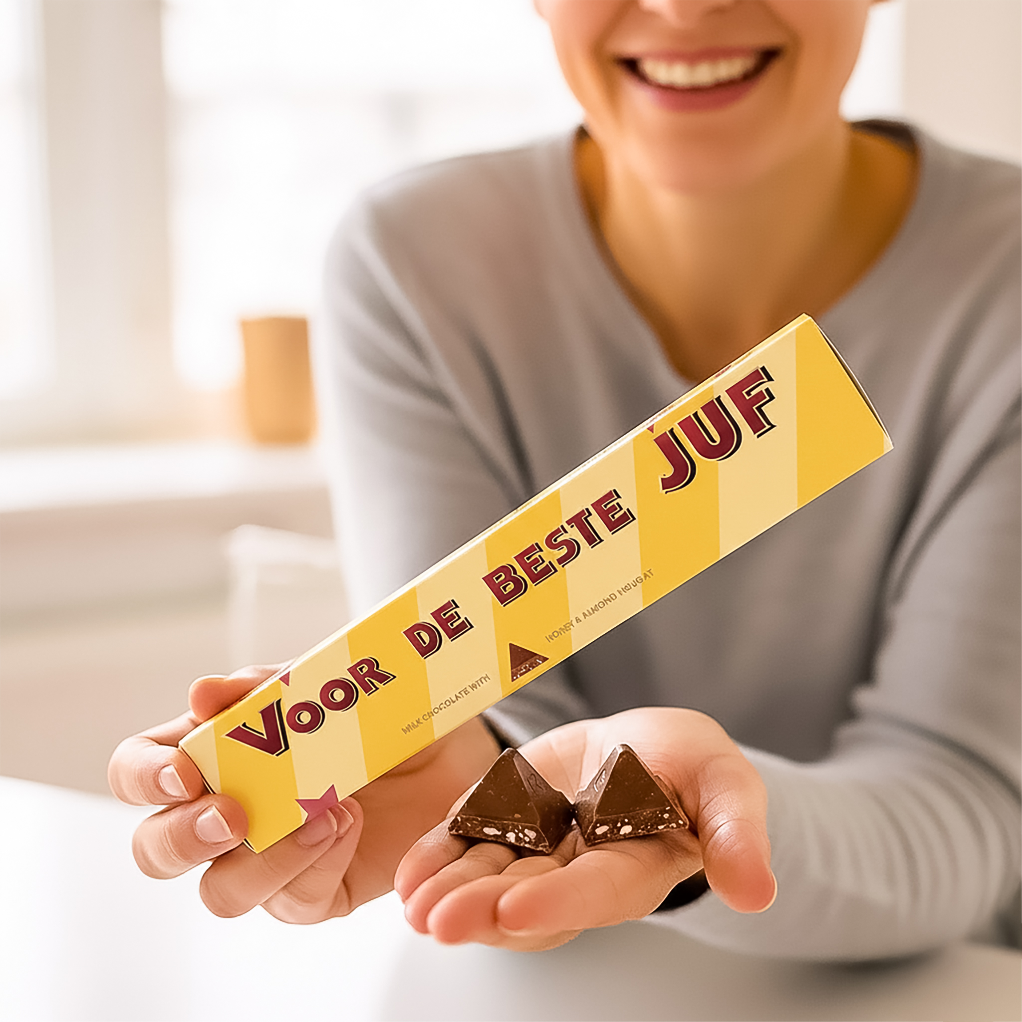 Toblerone met naam als persoonlijk bedankje voor juf of meester