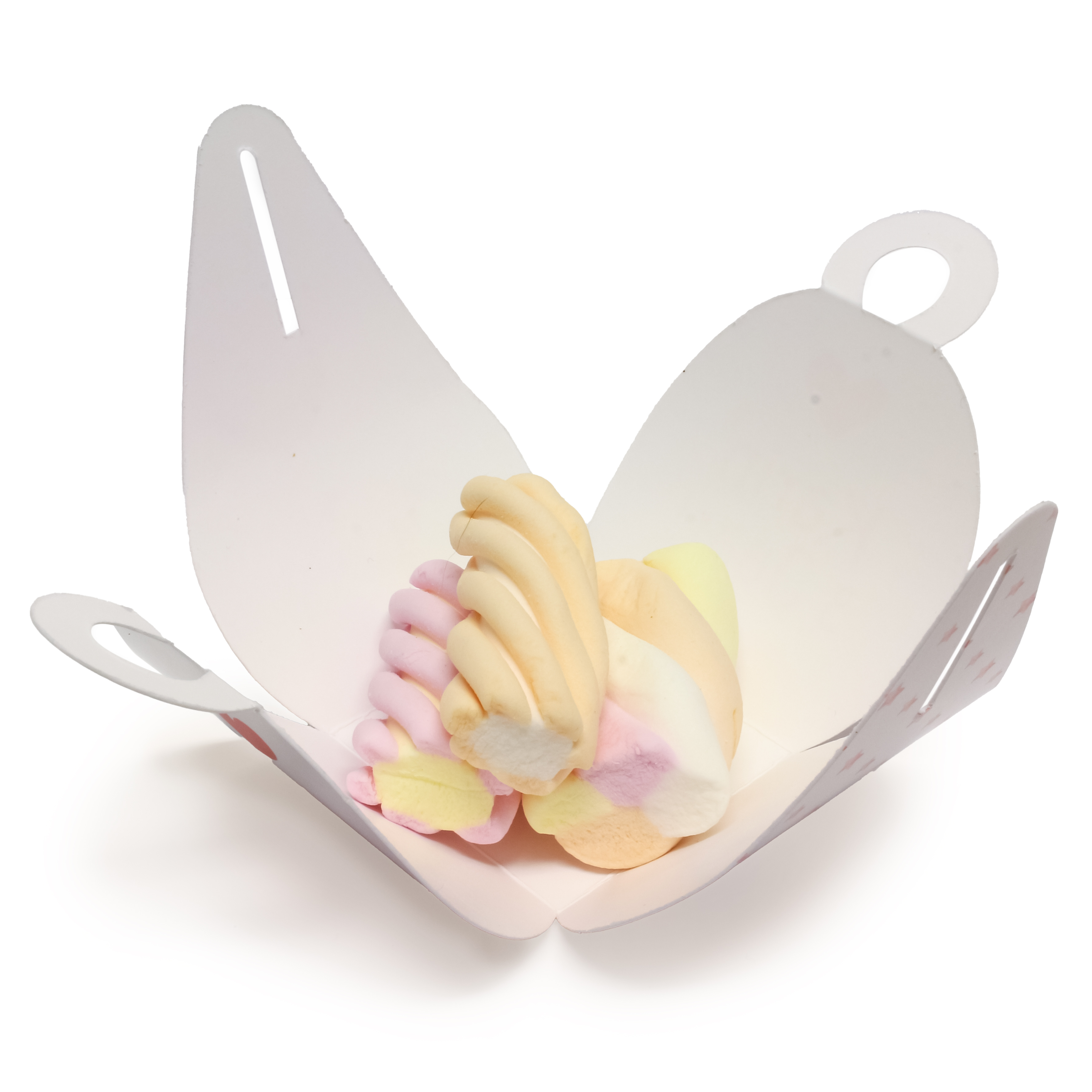 Uitdeel bedankje voor traktaties uitgevouwen met drie spekjes