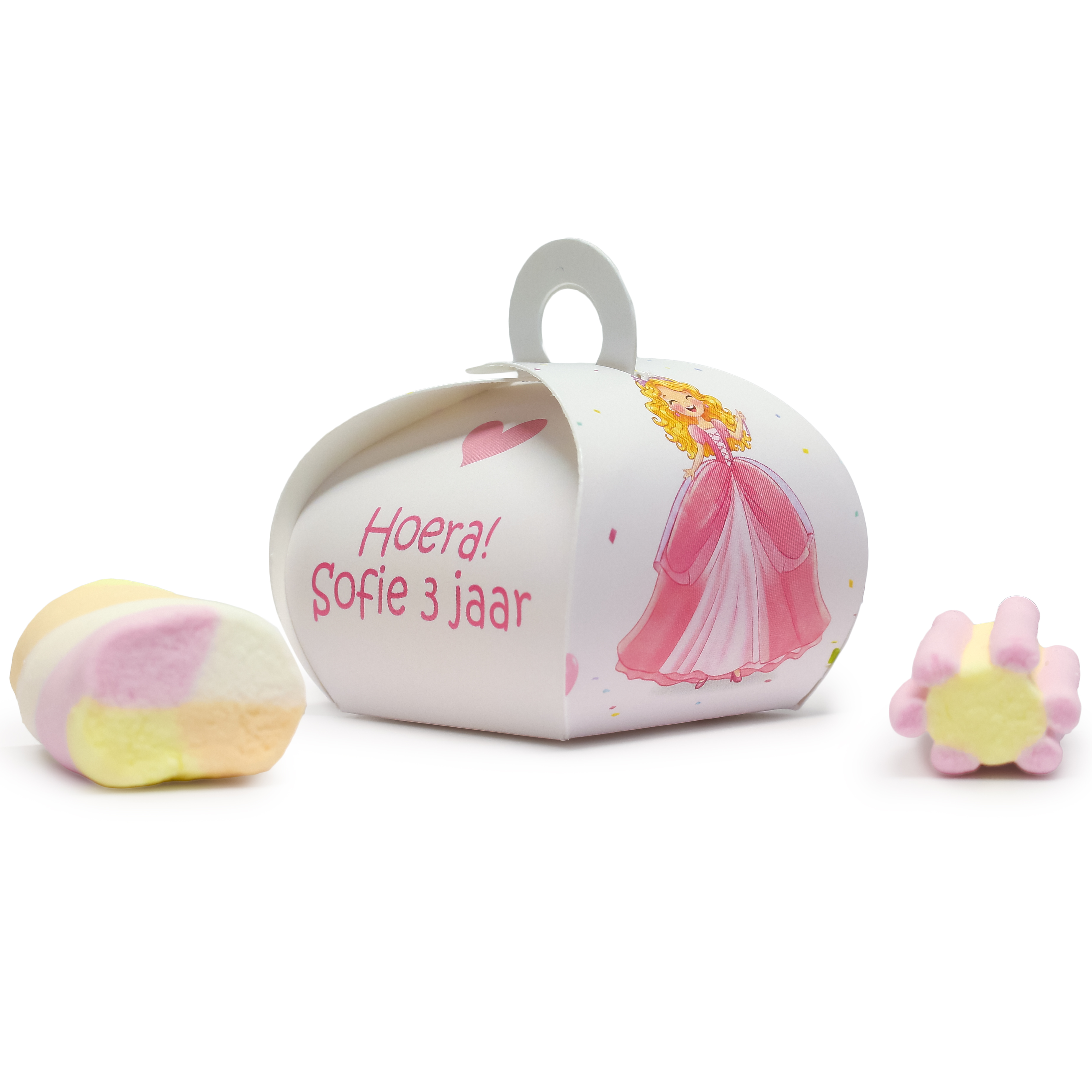 Roze traktatie cadeautje met prinsessen en naam