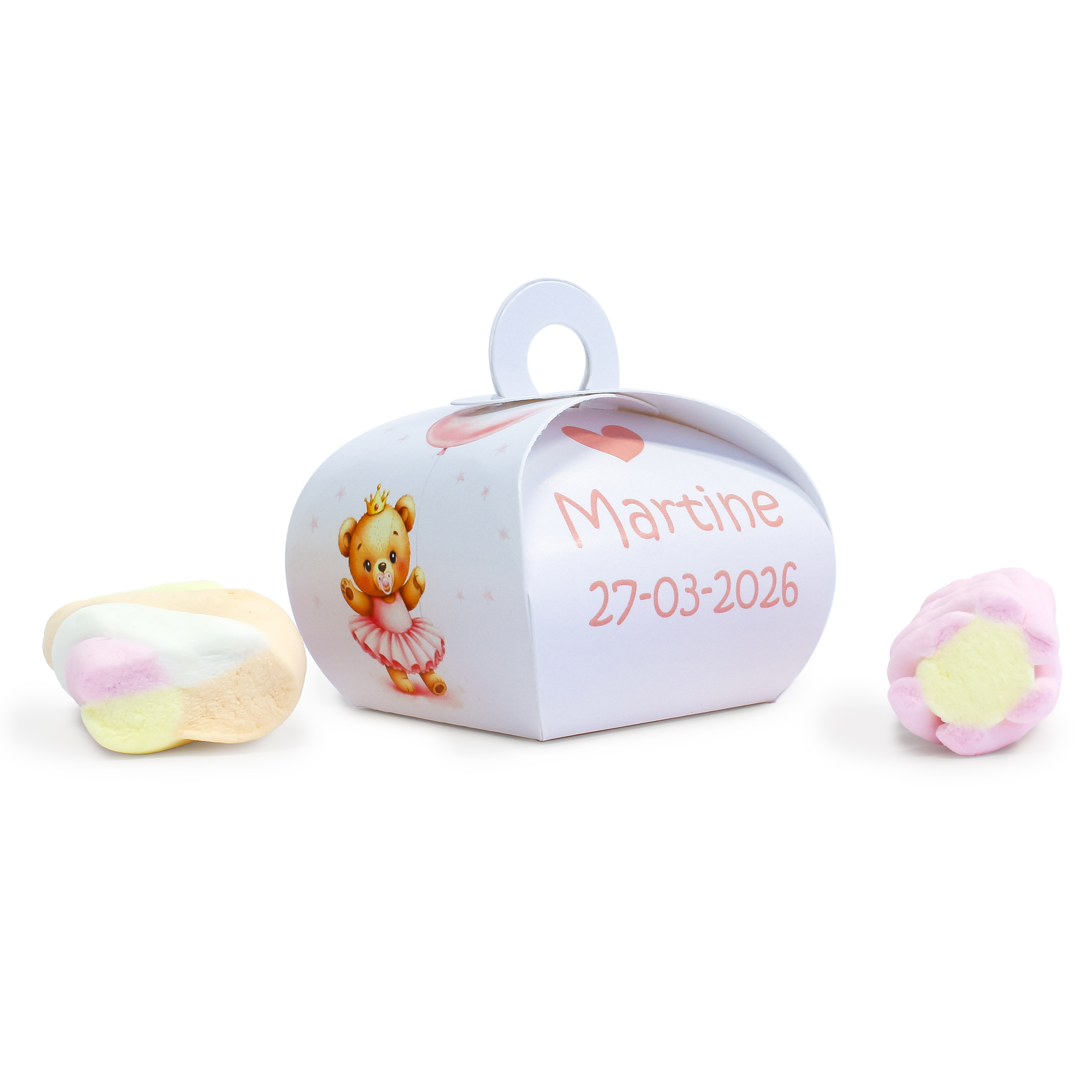 Roze geboorte cadeaudoosje met naam en datum