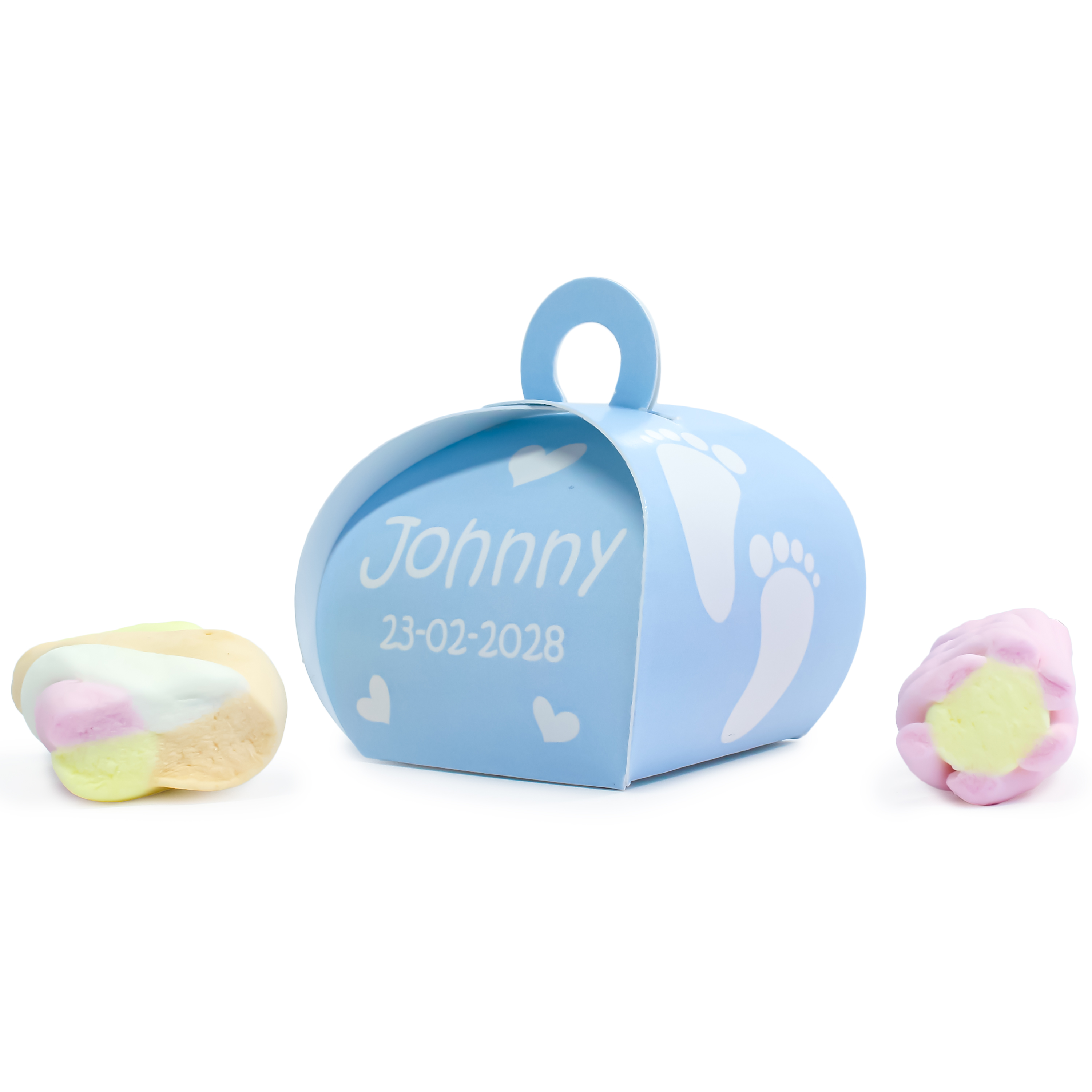 Blauw kraam cadeaudoosje met naam en datum