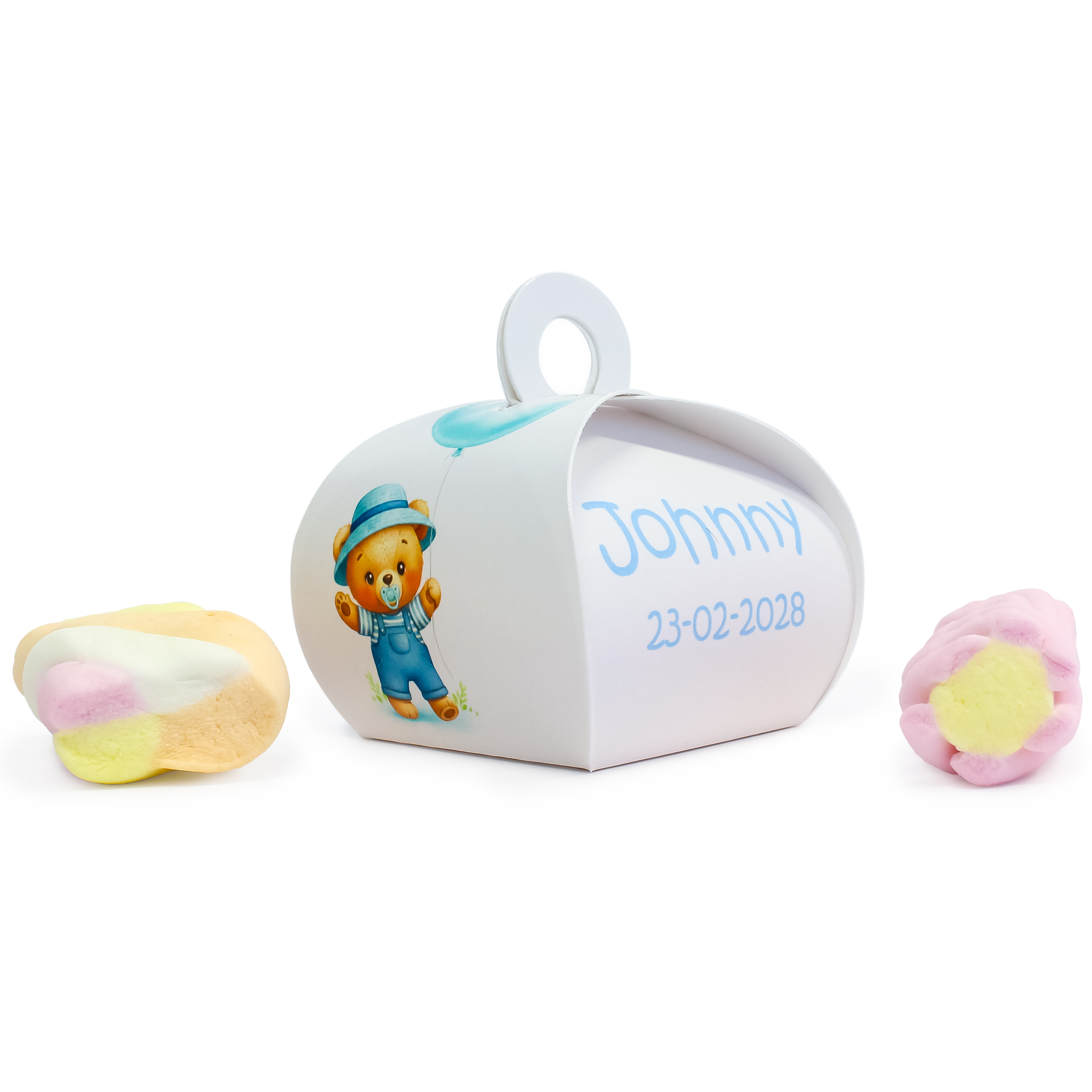 Gepersonaliseerd blauw cadeaudoosje voor kraamfeest of geboorte