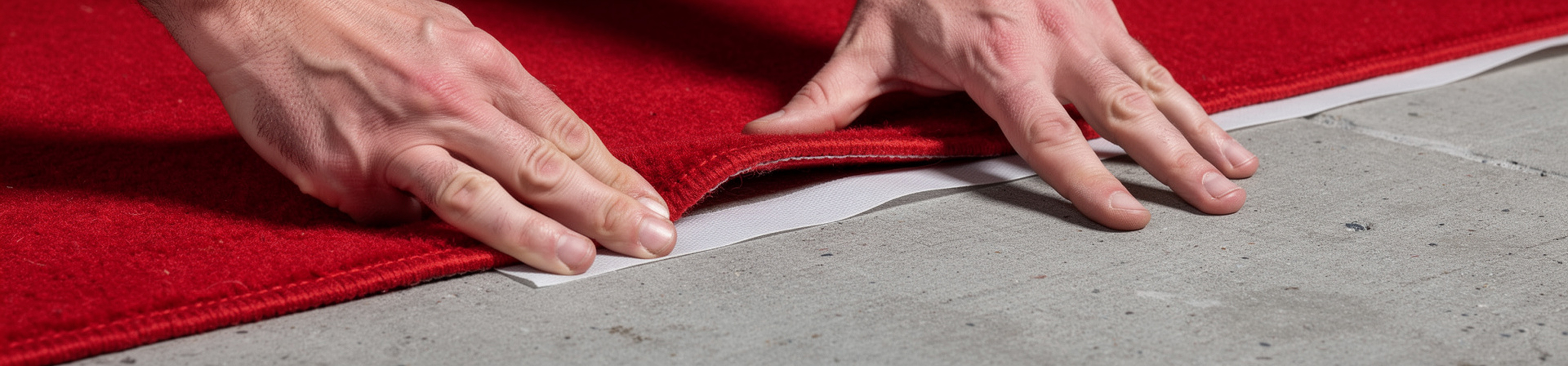 Rode loper leggen met dubbelzijdig tape op betonnen vloer