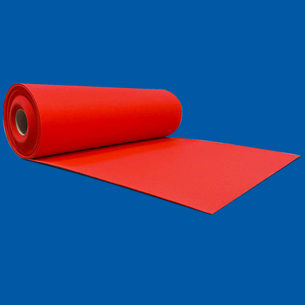 Rode loper op rol met blauwe achtergrond