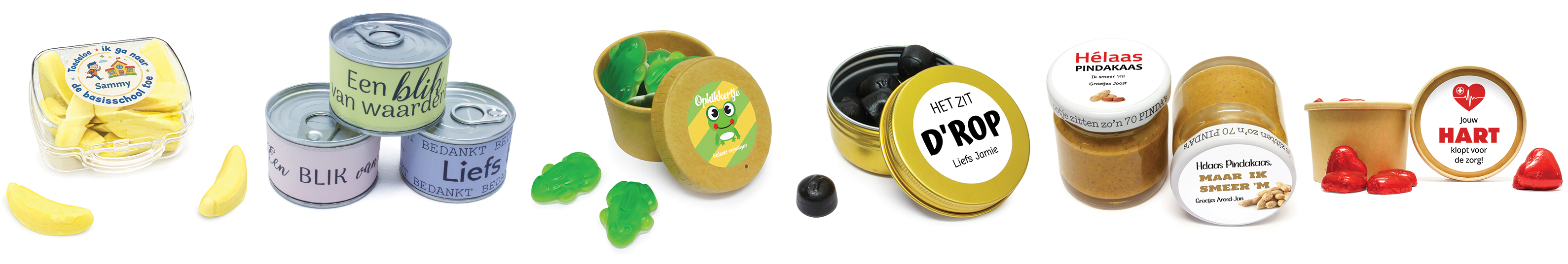 Bedankjes met leuke teksten op rij