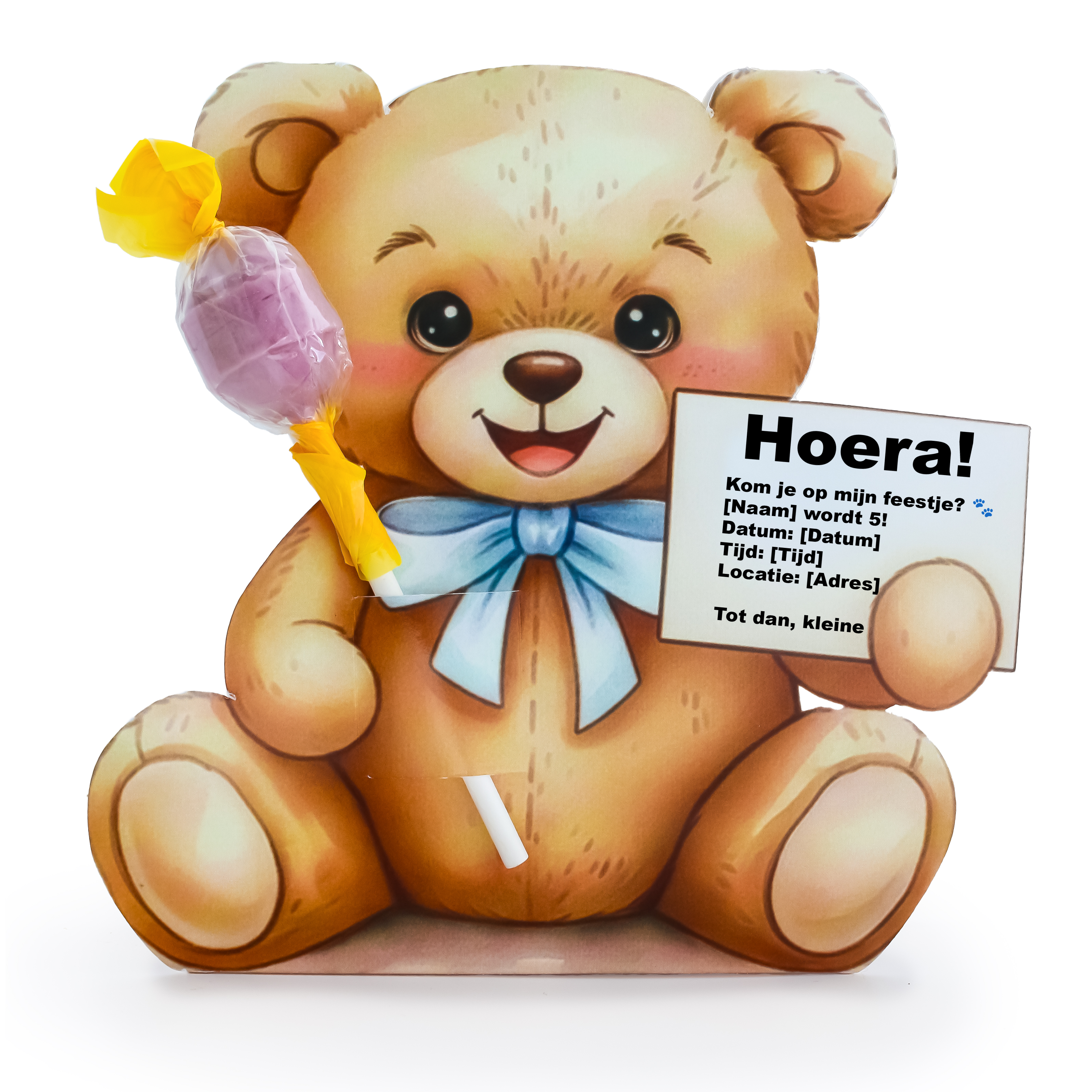 Teddybeer Uitnodigingskaart & Traktatiehouder