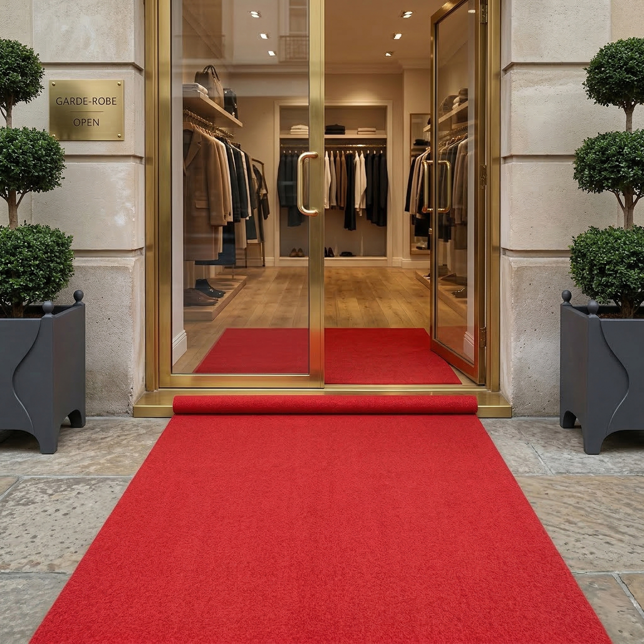 Rode loper bij winkel entree