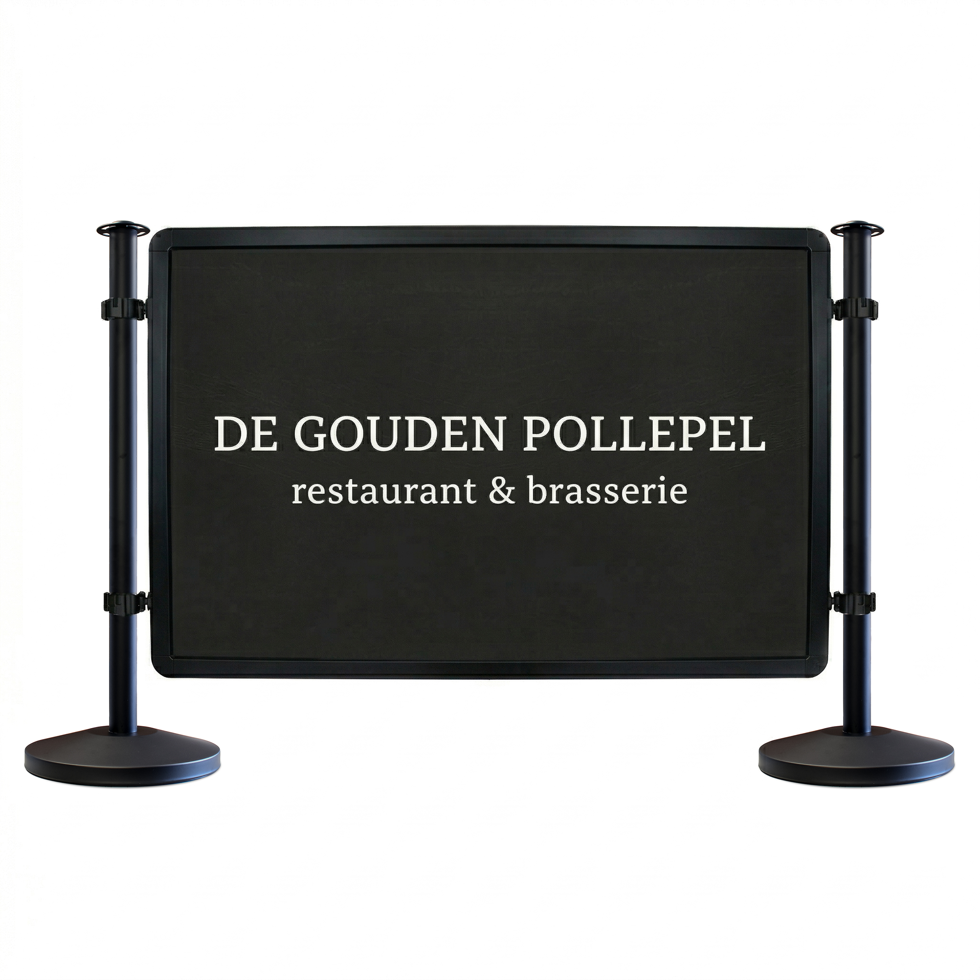 Zwarte terrasschermen horeca – terrasafscheiding met print