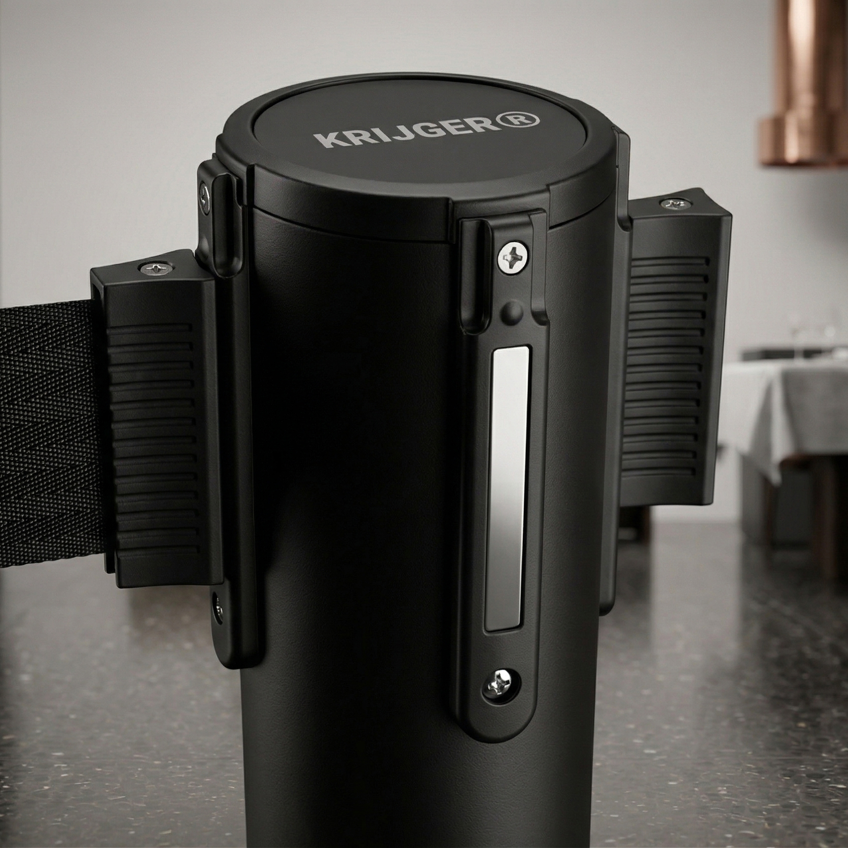 Afzetpaal Premium Krijger zwart lintsysteem