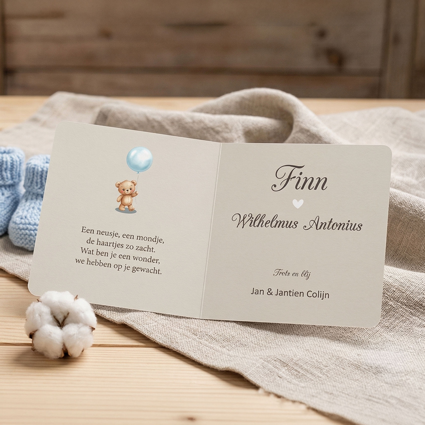 Geboorte kaartje voor jongen binnenkant