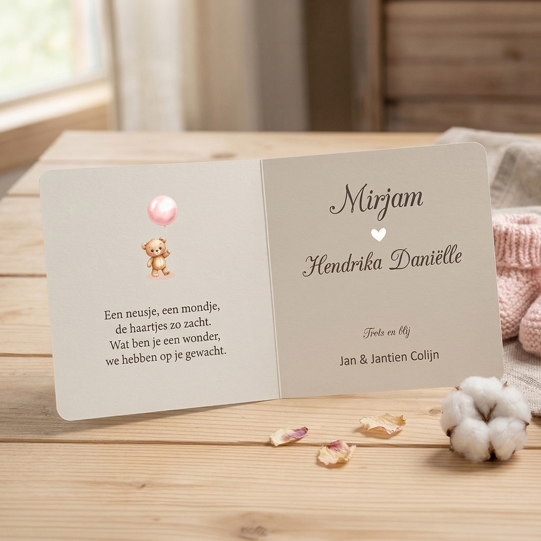 Geboorte kaartje voor een meisje