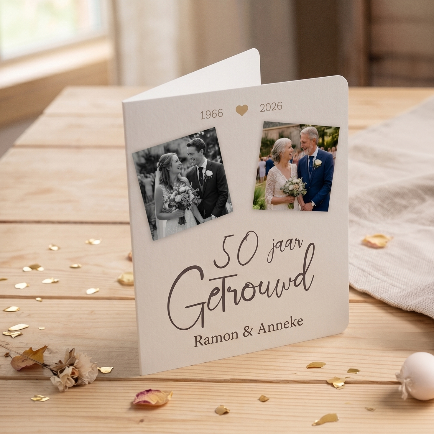 Jubileum kaartje met foto's voor 50 jarig huwelijk