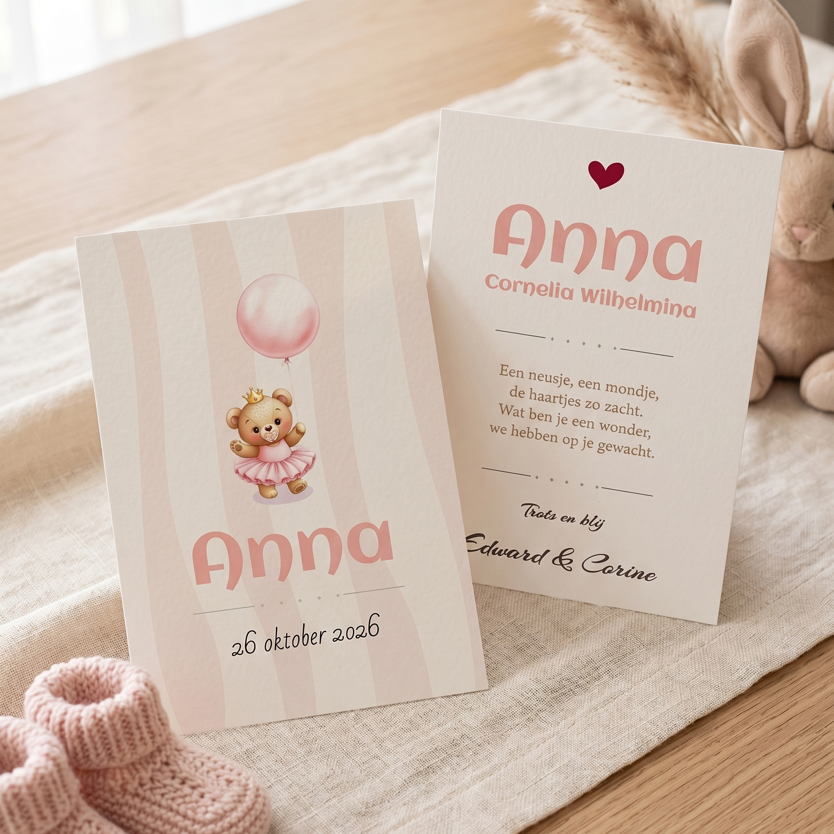 Geboortekaartje voor meisje met roze trendy thema