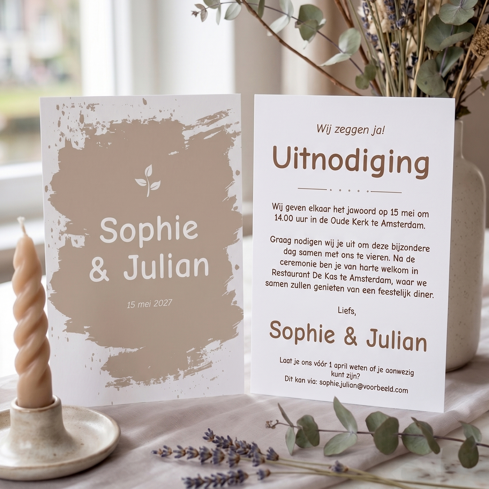 Huwelijk uitnodigingskaart - Modern thema - Verticaal - A6 - 10 x 15 cm