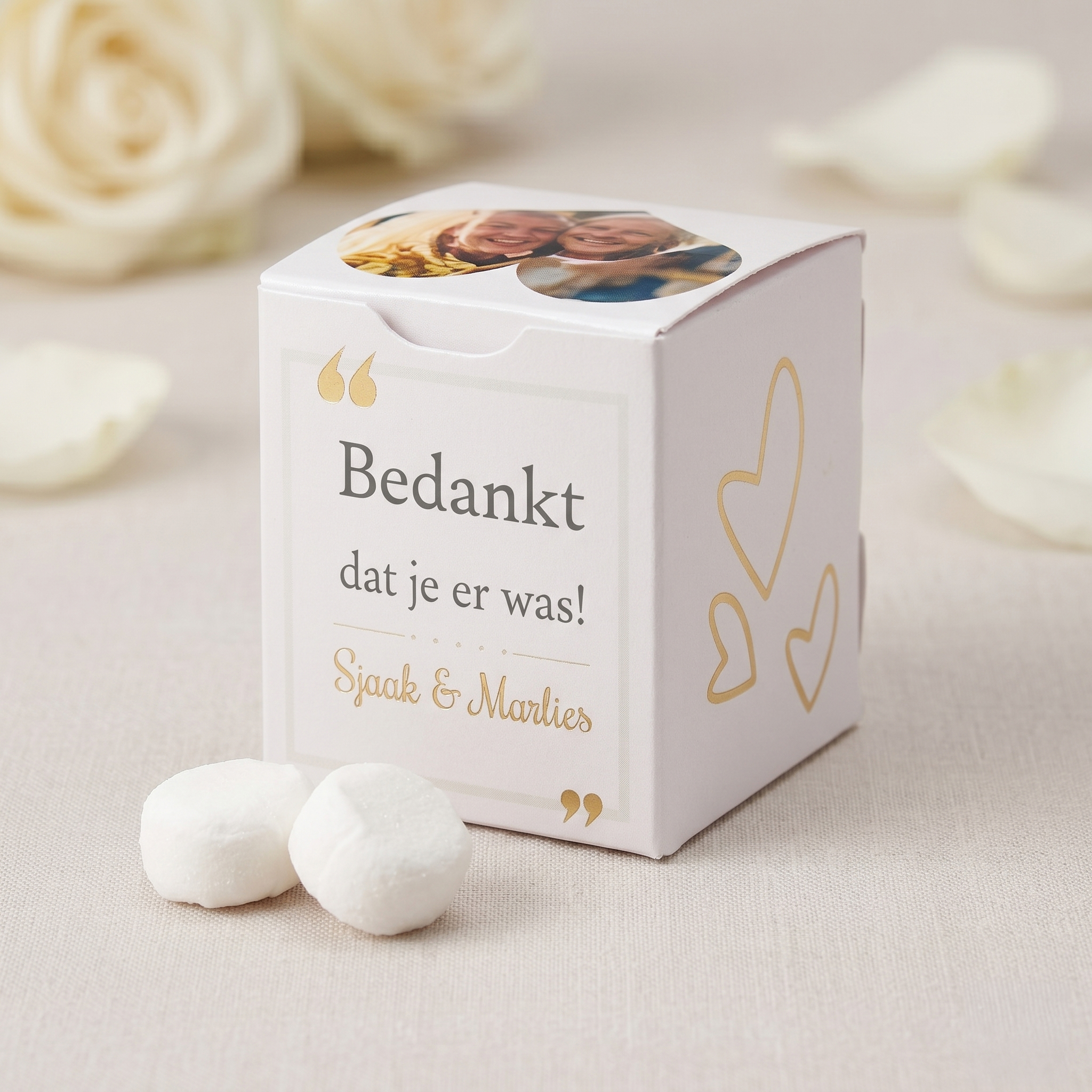 Bruiloft bedankje - Gepersonaliseerd snoepdoosje