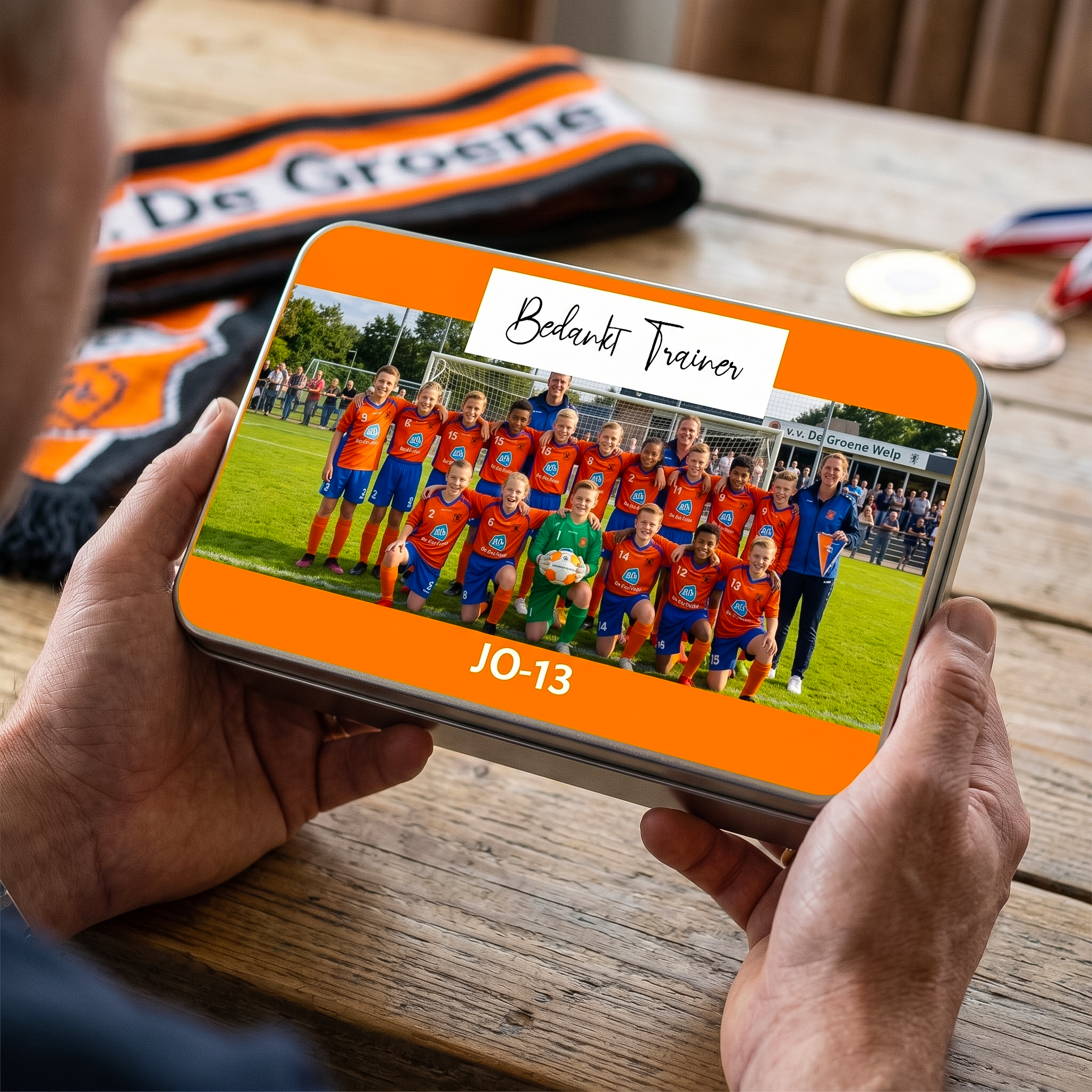 Persoonlijk cadeautje voor de trainer - Blik met teamfoto