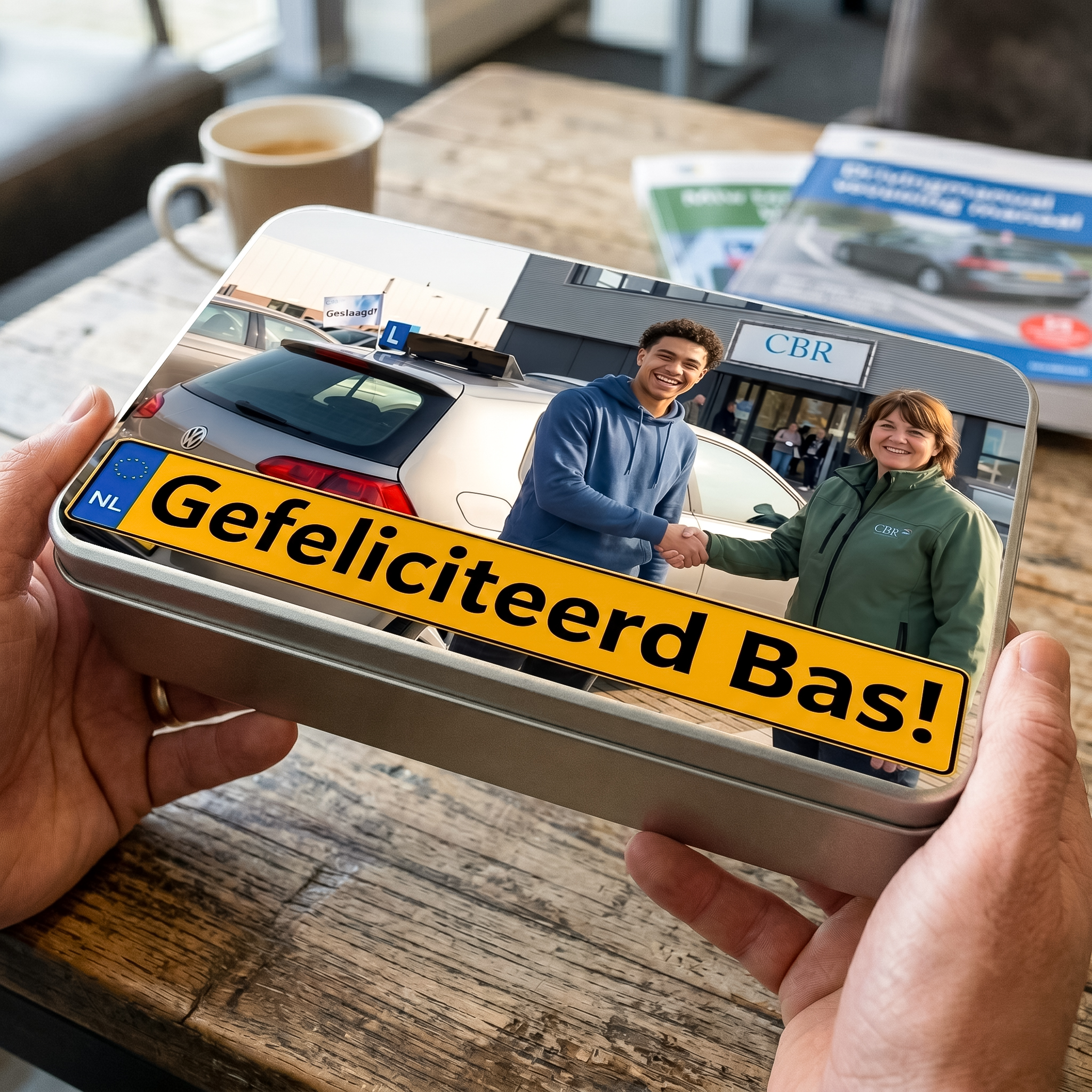 Geslaagd voor rijbewijs cadeautje - Gepersonaliseerd snoepblik met foto
