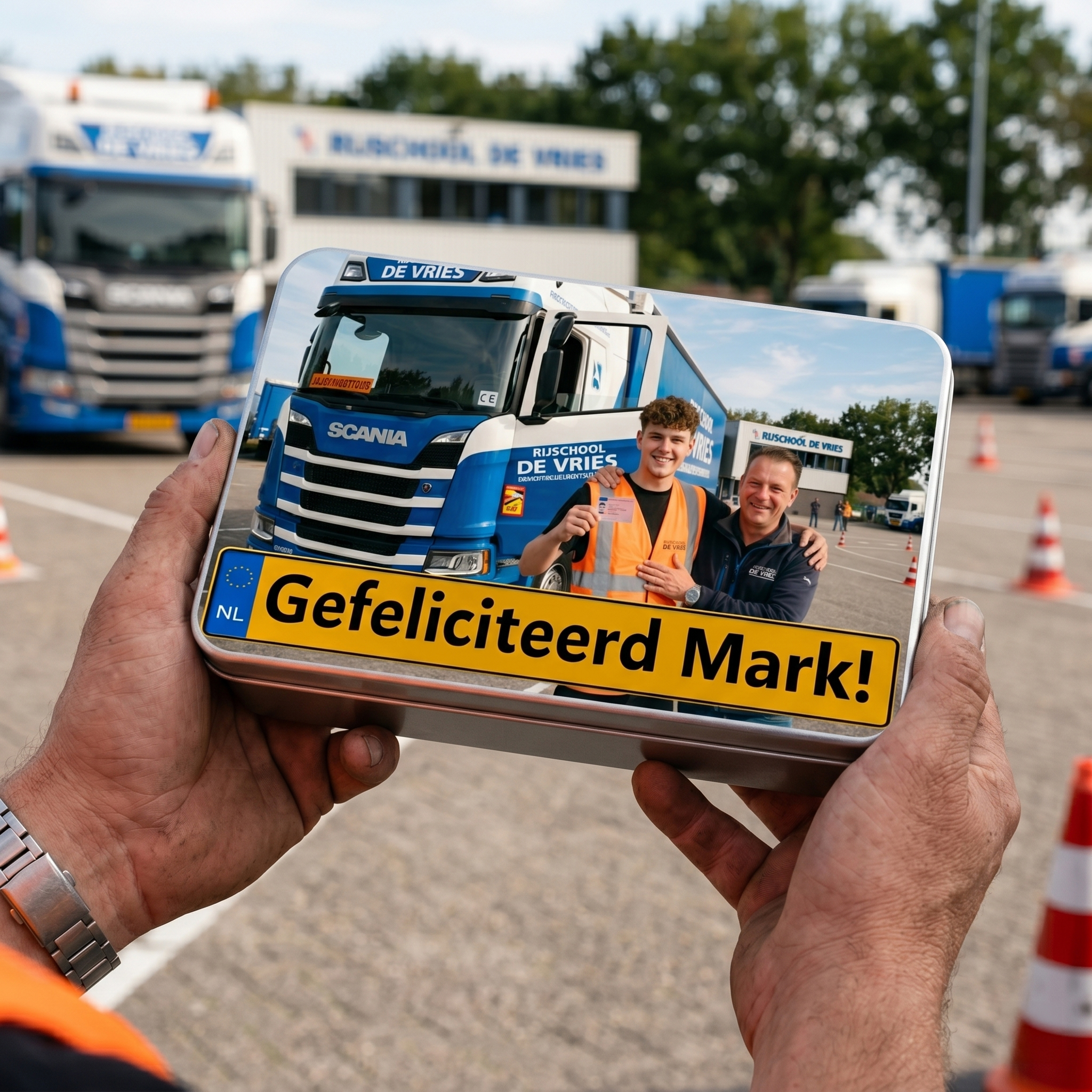 Gepersonaliseerd cadeautje met foto voor chauffeur geslaagd voor rijbewijs C of C1