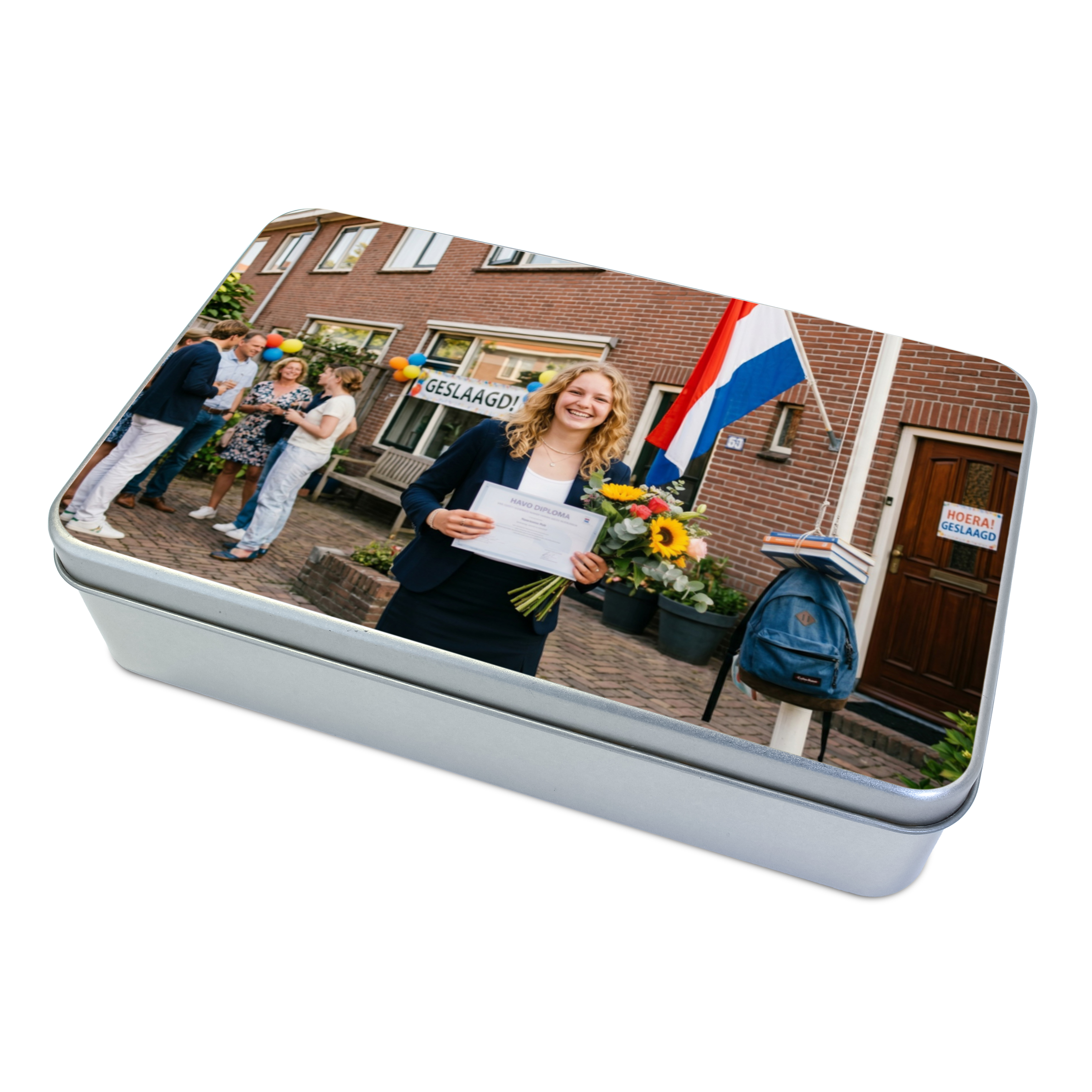 Gepersonaliseerd snoepblik met foto voor behalen van diploma