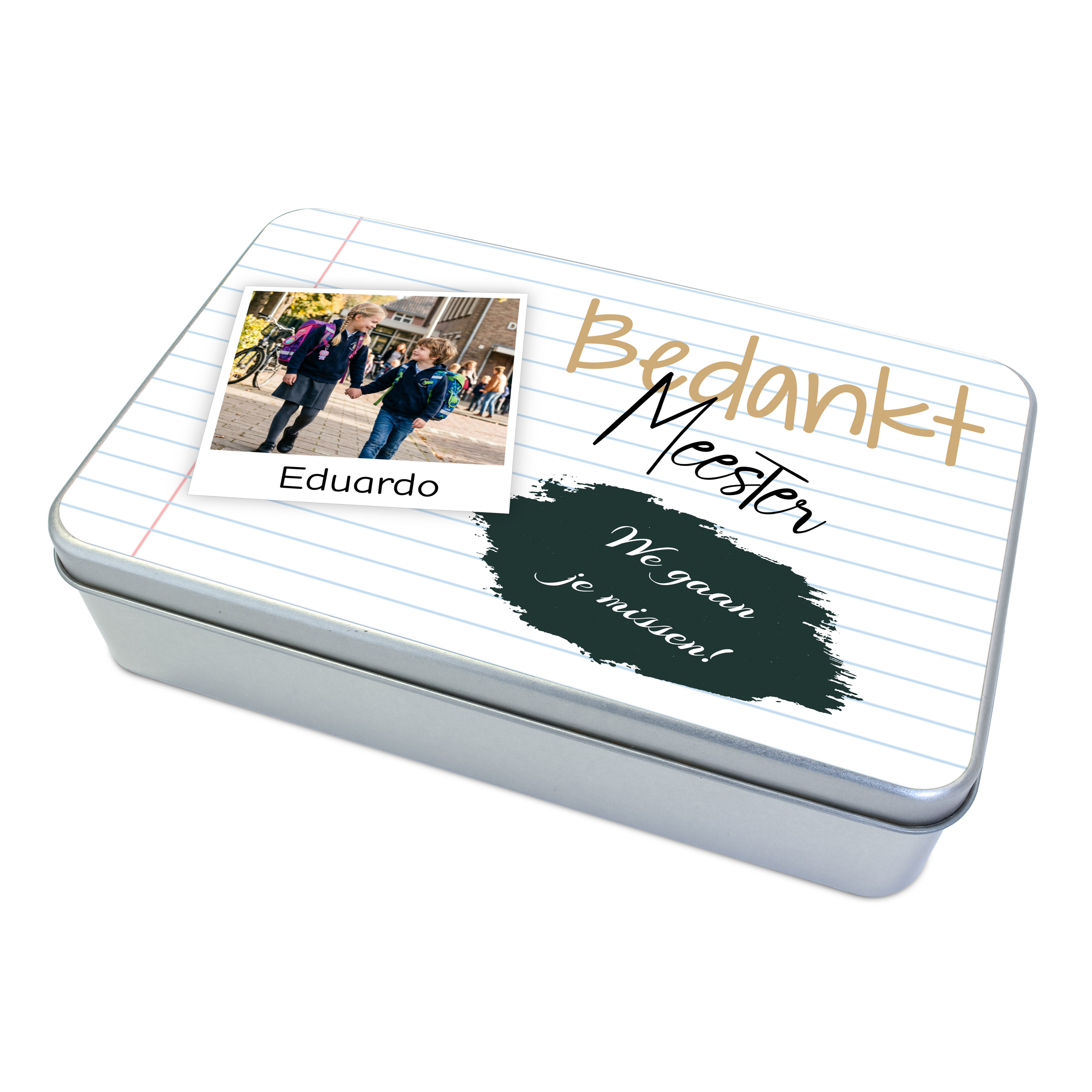 Cadeautje juf of meester blik met foto - Gepersonaliseerd bedankje juf / afscheidscadeau leerkracht