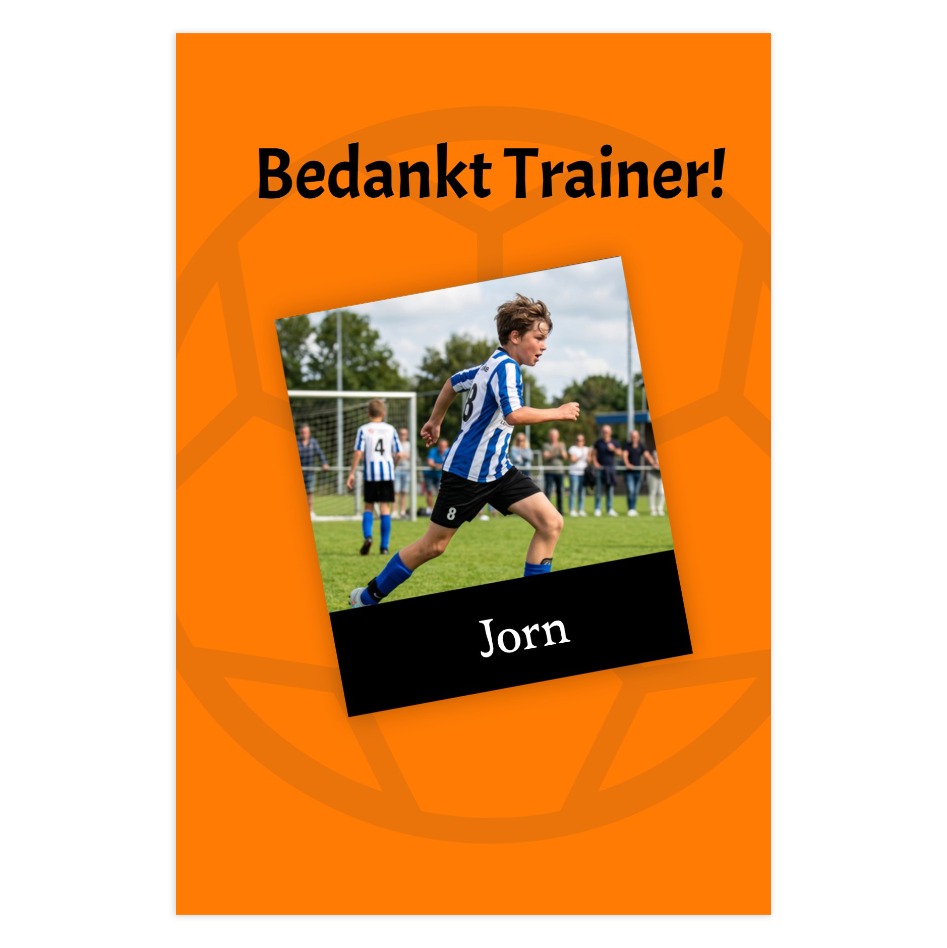 Bedank kaart trainer voetbal met naam en foto – Coach cadeau einde seizoen (300g luxe)