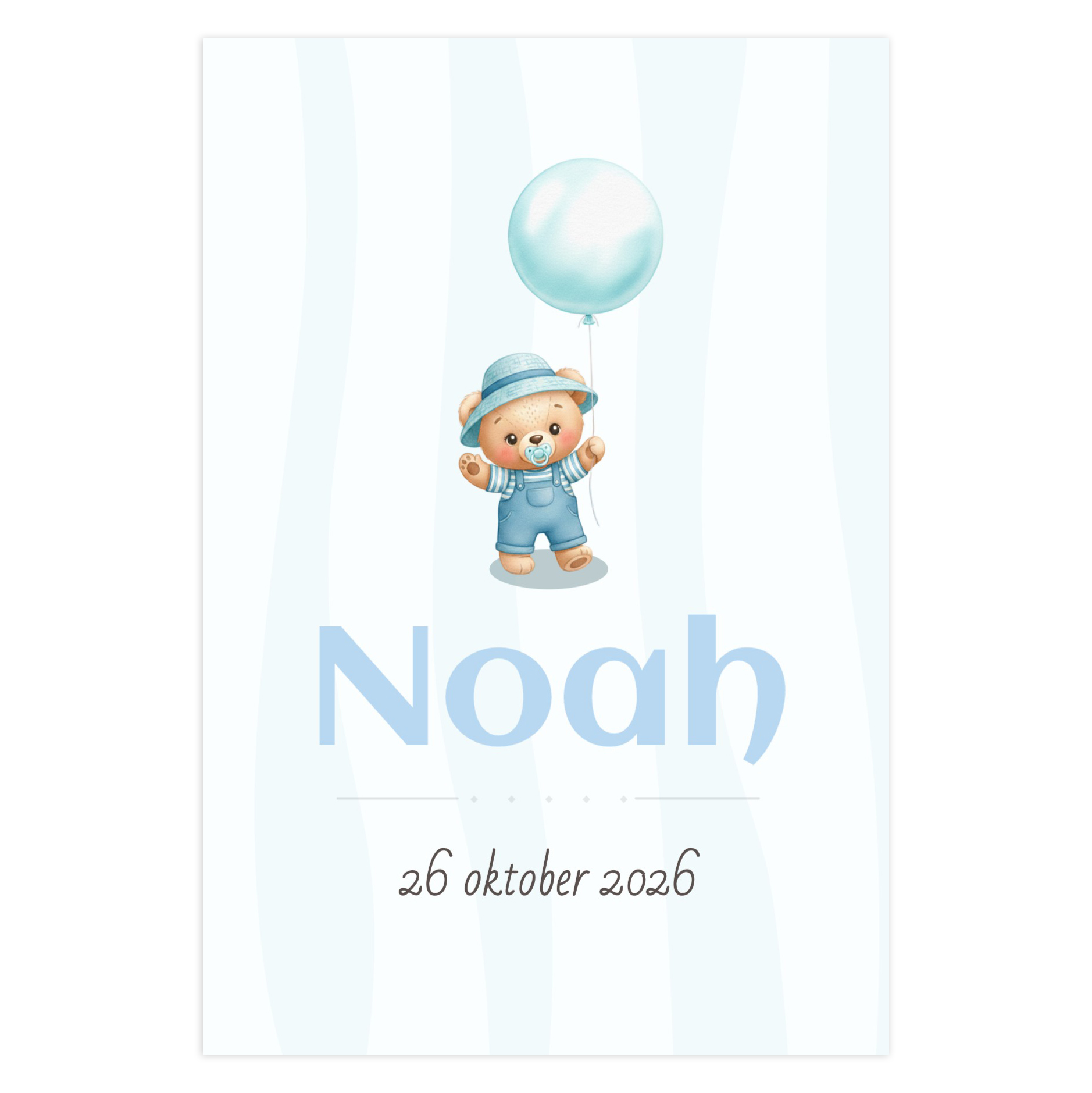 Geboortekaartje jongen met beertje - Blauw kaartje maken (300g luxe)
