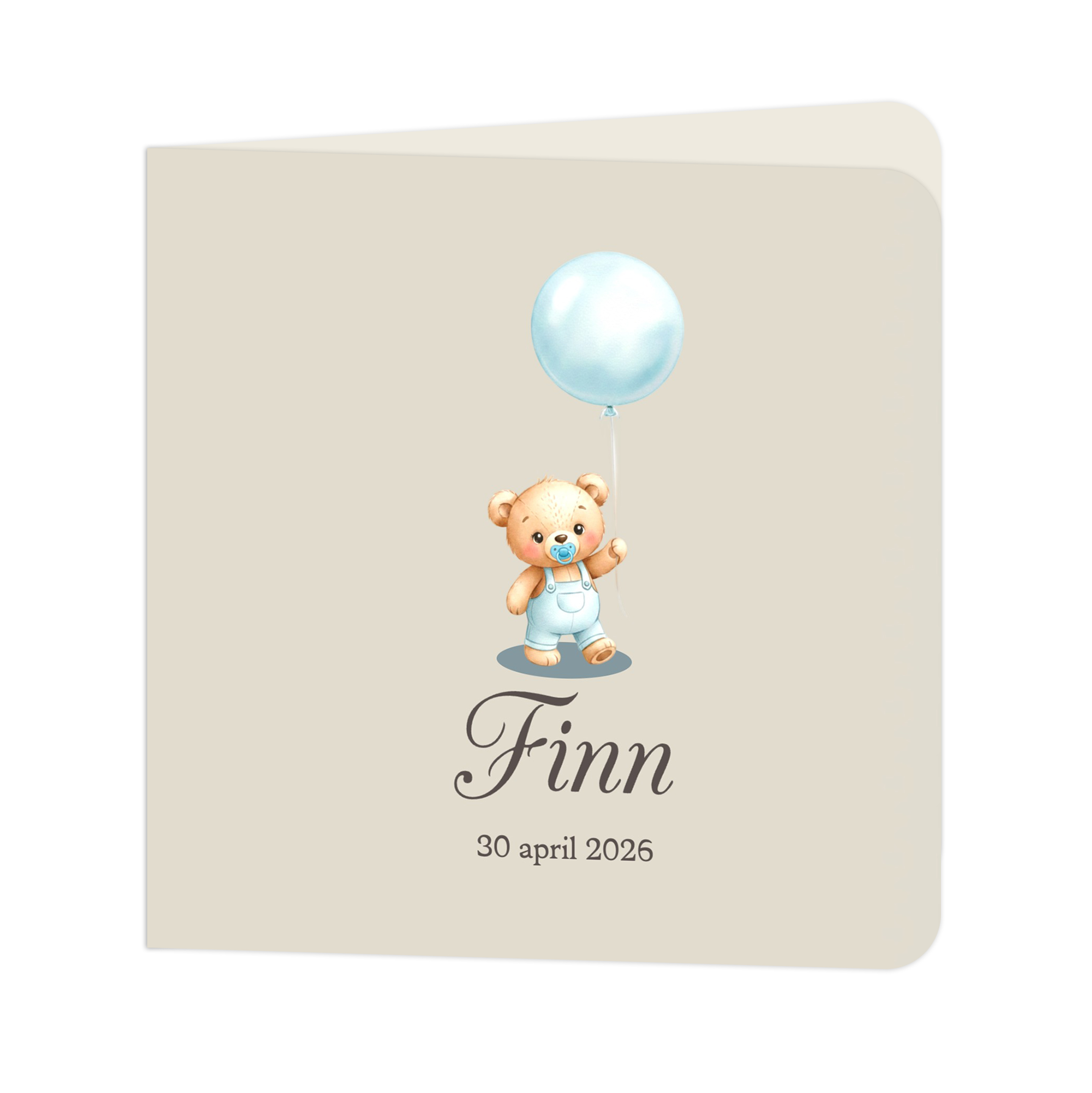 Geboortekaartje jongen met beertje en ballon – Luxe kaart 12,4 cm