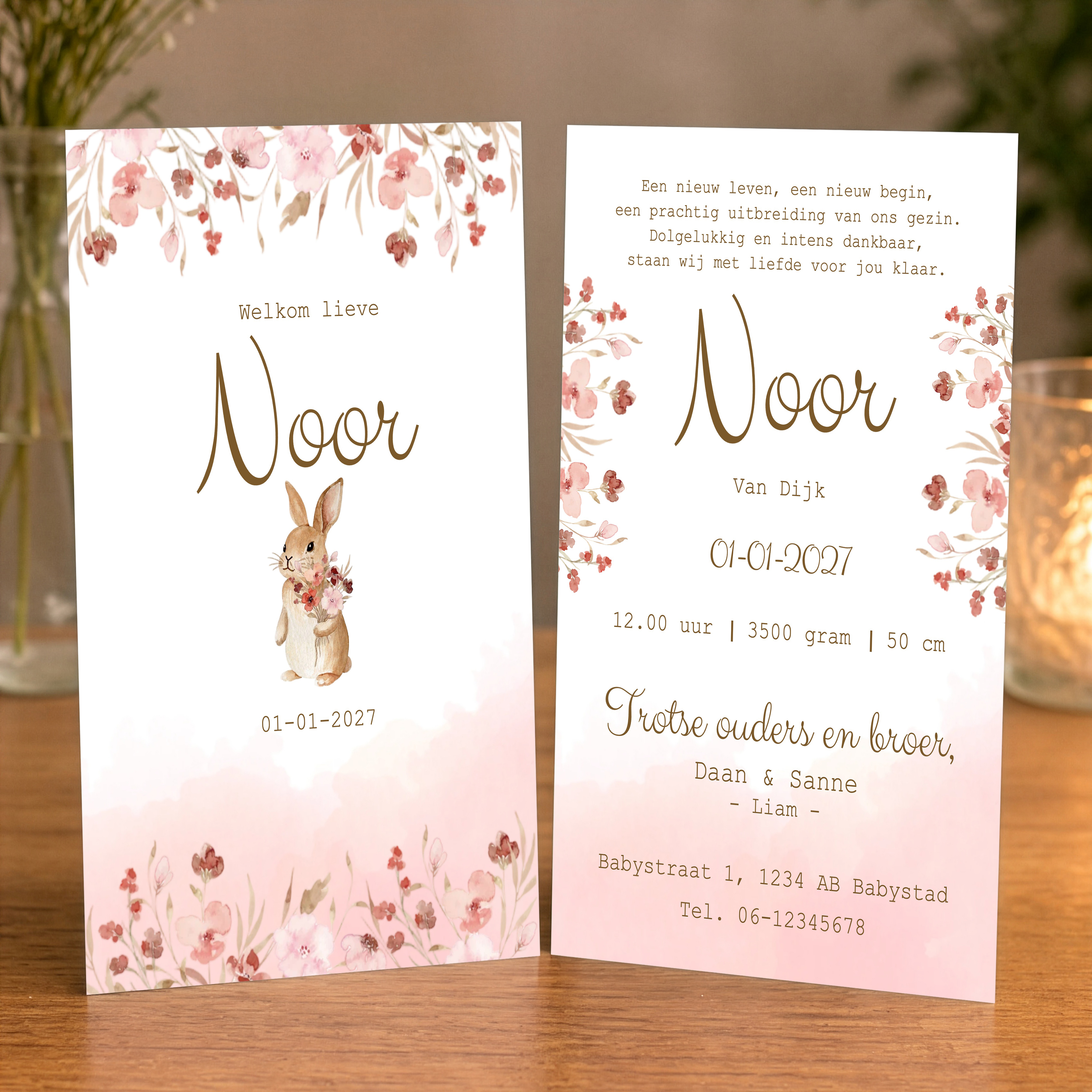 Geboortekaartje meisje met bloemen