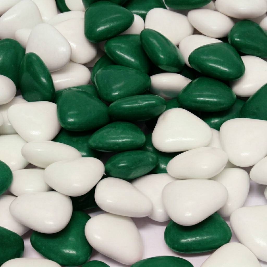 Chocolade minihartjes groen/wit